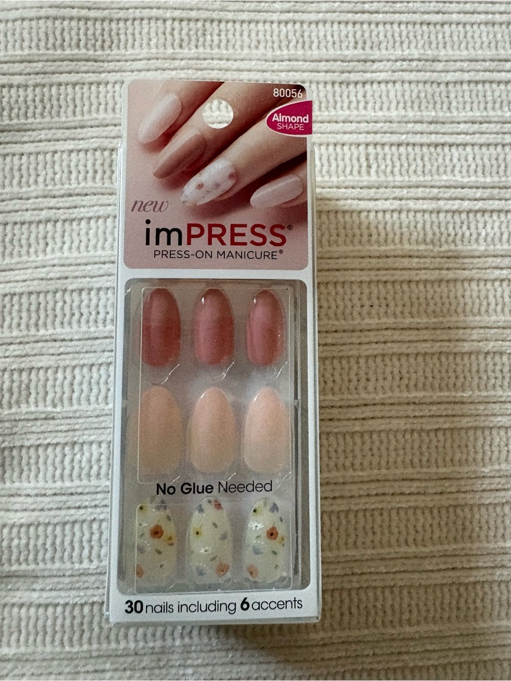 imPRESS Pink & Cream Floral Almond Press-On Nails